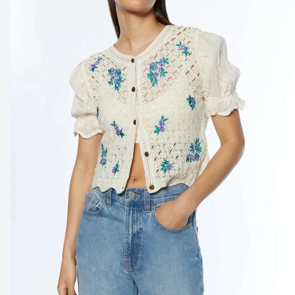 OAK + FORT CROCHET CARDIGAN WITH FLORAL DETAIL Size Small - Picture 1 of 11